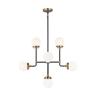 Sea Gull Lighting Cafe 8-Light Satin Brass Mid-Century Modern Industrial Hanging Chandelier with ... | The Home Depot
