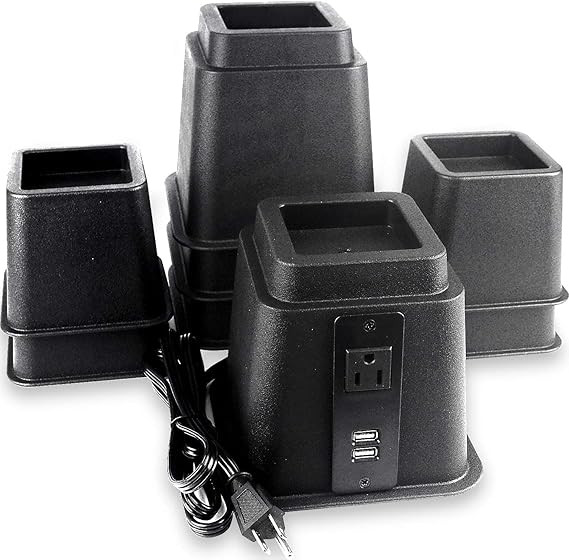 [Set of 8] Bed Risers with USB Ports and Power Outlet, Table Leg Extenders, 4 Bed Risers 3 Inch H... | Amazon (US)