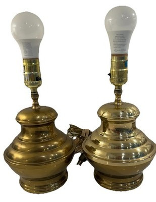 Pair of Vtg Leviton Heyco Matching Urn Style 11" Brass MCM Small Table Lamps USA | eBay US