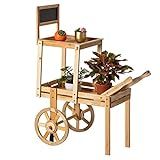 Wooden Decor Wagon Flower Stand Decoration Planter 2 Tier Vertical Pot Natural Garden Stand Wheels C | Amazon (US)