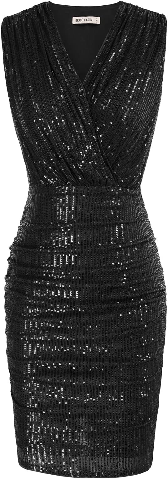 GRACE KARIN Women's Vintage V-Neck Sheath Party Work Wrap Dress | Amazon (US)