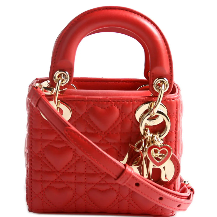 Lady Dior Micro Dioramour Cannage Red | Keeks Designer Handbags