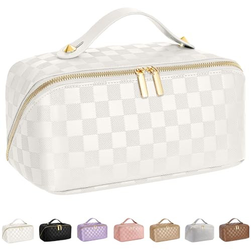 Amazon.com: ALEXTINA Travel Makeup Bag, Large Capacity Cosmetic Bag for Women, Open Flat Make up ... | Amazon (US)