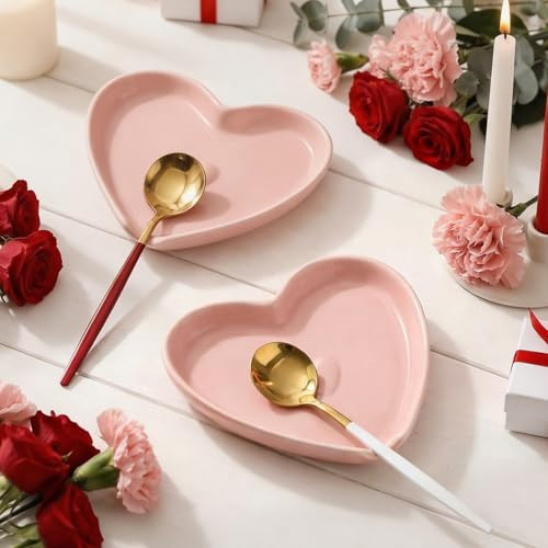 Meanplan 2 Pcs Pink Heart Spoon Rest 4.3 Inches Valentine's Day Ceramic Spoon Rest Coffee Lovers Gifts for Coffee Stirrers Teaspoon Bar Accessories Kitchen Countertop Decor | Amazon (US)