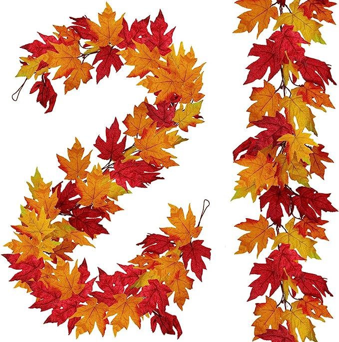 2 Pack Fall Maple Leaf Garland - 6ft/Piece Artificial Fall Foliage Garland Thanksgiving Fireplace... | Amazon (US)