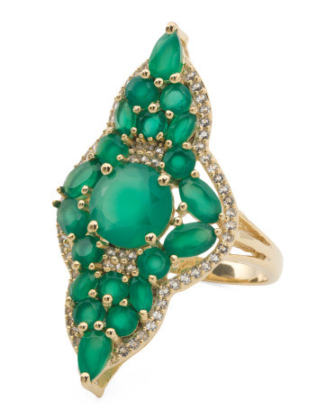 Made In India 14kt Gold Plated Vermeil Green Onyx Fancy Ring | TJ Maxx