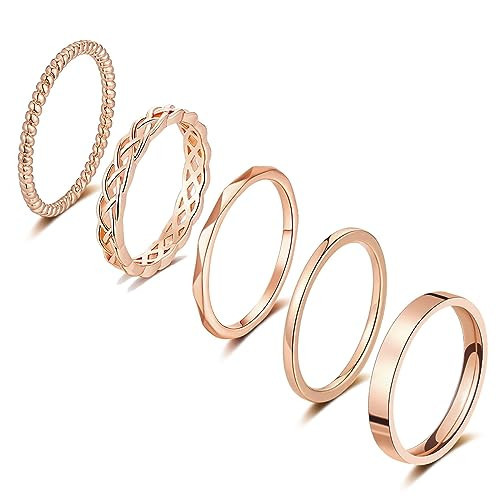 Honsny Rings Stacking Rings for Women Stackable Silver Rings Thin Rose Band Ring Set Simple Midi Thumb Finger Ring Size 4-11 | Amazon (US)