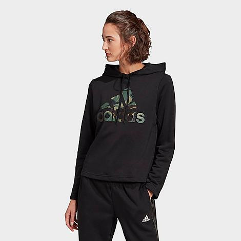 Adidas Women's Essentials Camouflage Logo Hoodie in Black/Black Size X-Small Cotton/Polyester/Viscos | Finish Line (US)