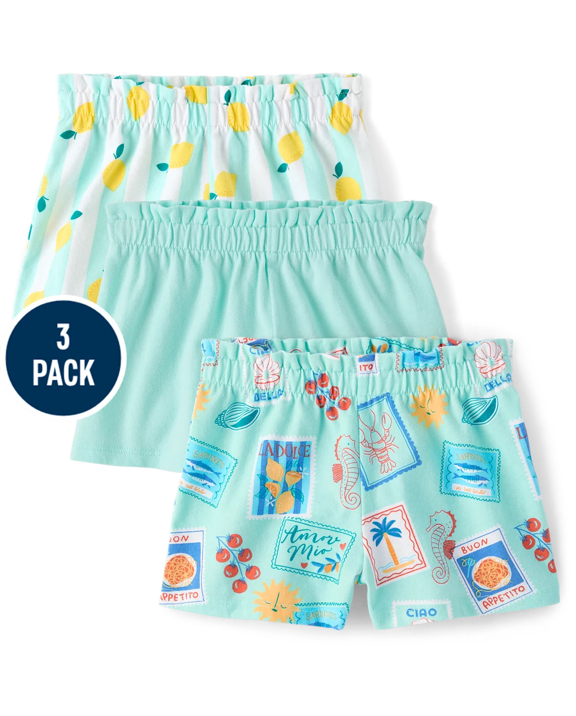 Toddler Girls Postcard Pull On Shorts 3-Pack - blue | The Children's Place