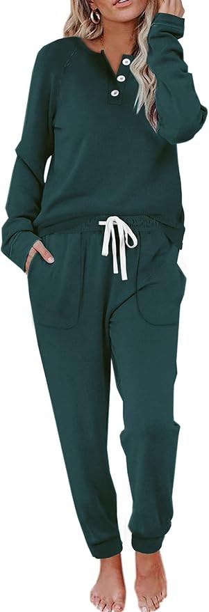 WIHOLL Two Piece Outfits for Women Lounge Sets Button Down Sweatshirt Sweatpants Sweatsuits Set w... | Amazon (US)