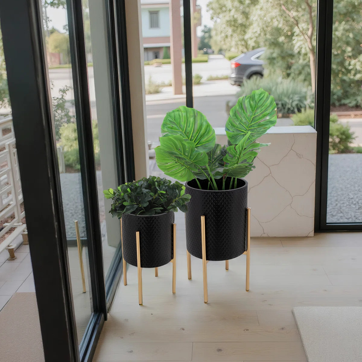 Modern Metal Planter Pots with Stands - Decorative Iron Plant Holders for Indoor & Outdoor Use, S... | Wayfair North America