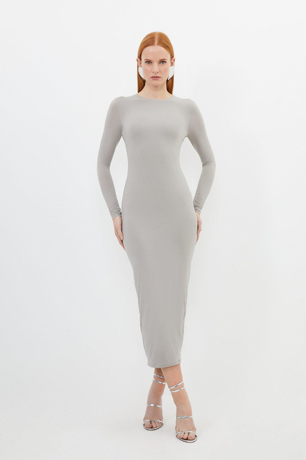 Contour Jersey Long Sleeve Midaxi Dress | Karen Millen | Karen Millen UK + IE + DE + NL