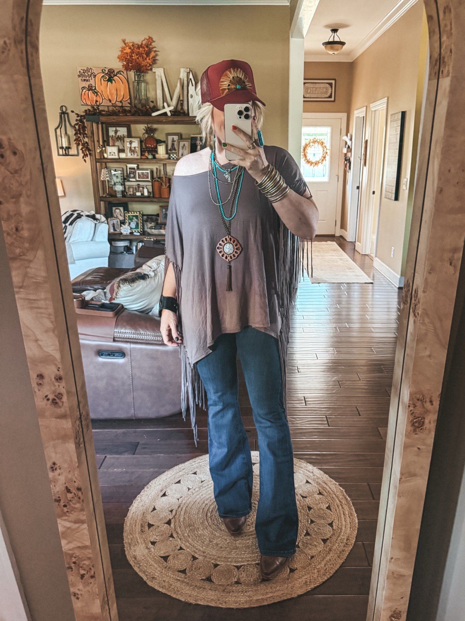 This fringe top is so fun! Perfect for flare jeans and boots! My jeans are older and I found them in a lighter color on Amazon and also linked some cute ones from @Walmart
#countryconcertoutfit

#LTKOver40