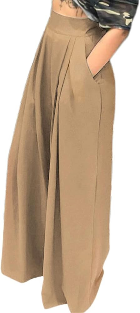 NRTHYE Womens Palazzo Long Pants High Waist Wide Leg Stretchy Loose Fit Casual Trousers with Pock... | Amazon (US)