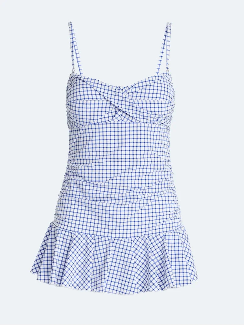 Free Assembly Women's and Women's Plus Shirred Ruffle One Piece Swim Dress, Sizes XS-3X | Walmart (US)