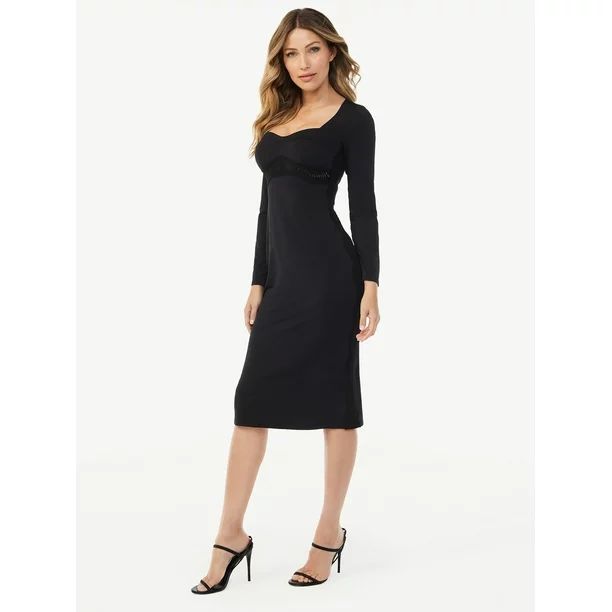 Sofia Jeans by Sofia Vergara Women's Long Sleeve Midi Dress with Lace Trim | Walmart (US)