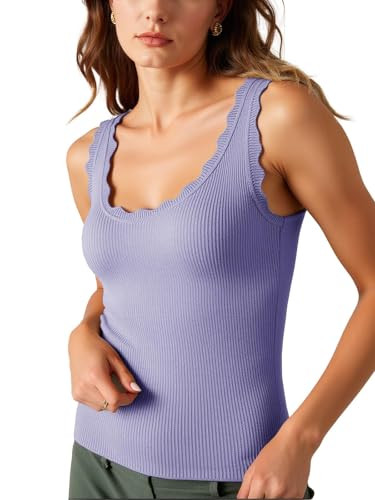 Hilomirics Tank Tops for Women Ribbed Boho Fitted VacationTops Summer Casual Scoop Scalloped Neck... | Amazon (US)