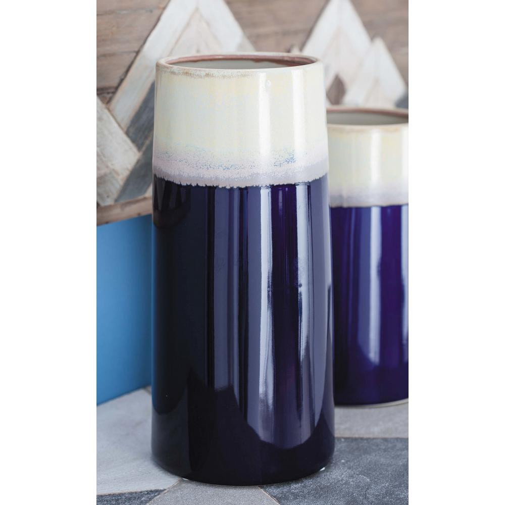 14 in. Contemporary White and Blue Decorative Vase | The Home Depot