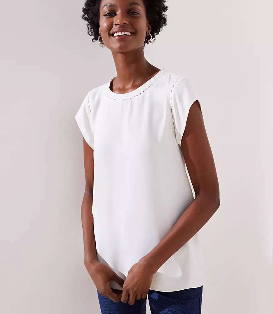 Petite Perforated Lacy Mixed Media Top | LOFT