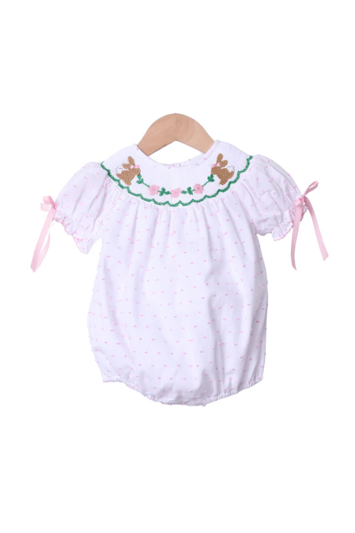 Smocked Classic Bunny Swiss Dot Bubble | The Smocked Flamingo