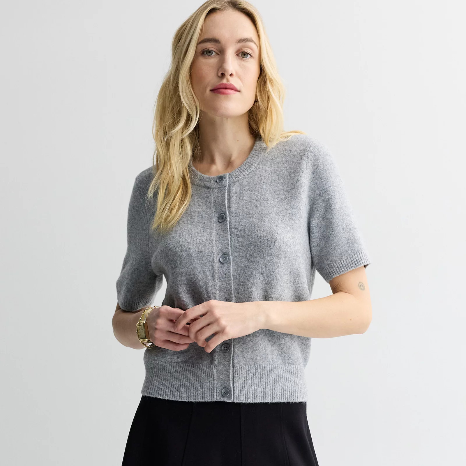 Women's Nine West Short Sleeve Cozy Cardigan Sweater, Size: Small, Dark Metal Grey | Kohl's