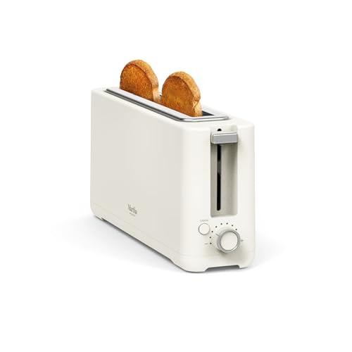 Martha Stewart 2 Slice Long Slot Toaster, Extra Wide for Sourdough & Bagels, 10 Setting Shade Control, Removable Crumb Tray, Self-Centering Design, Defrost/Reheat, Cancel, Slim Space-Saving, Linen | Amazon (US)