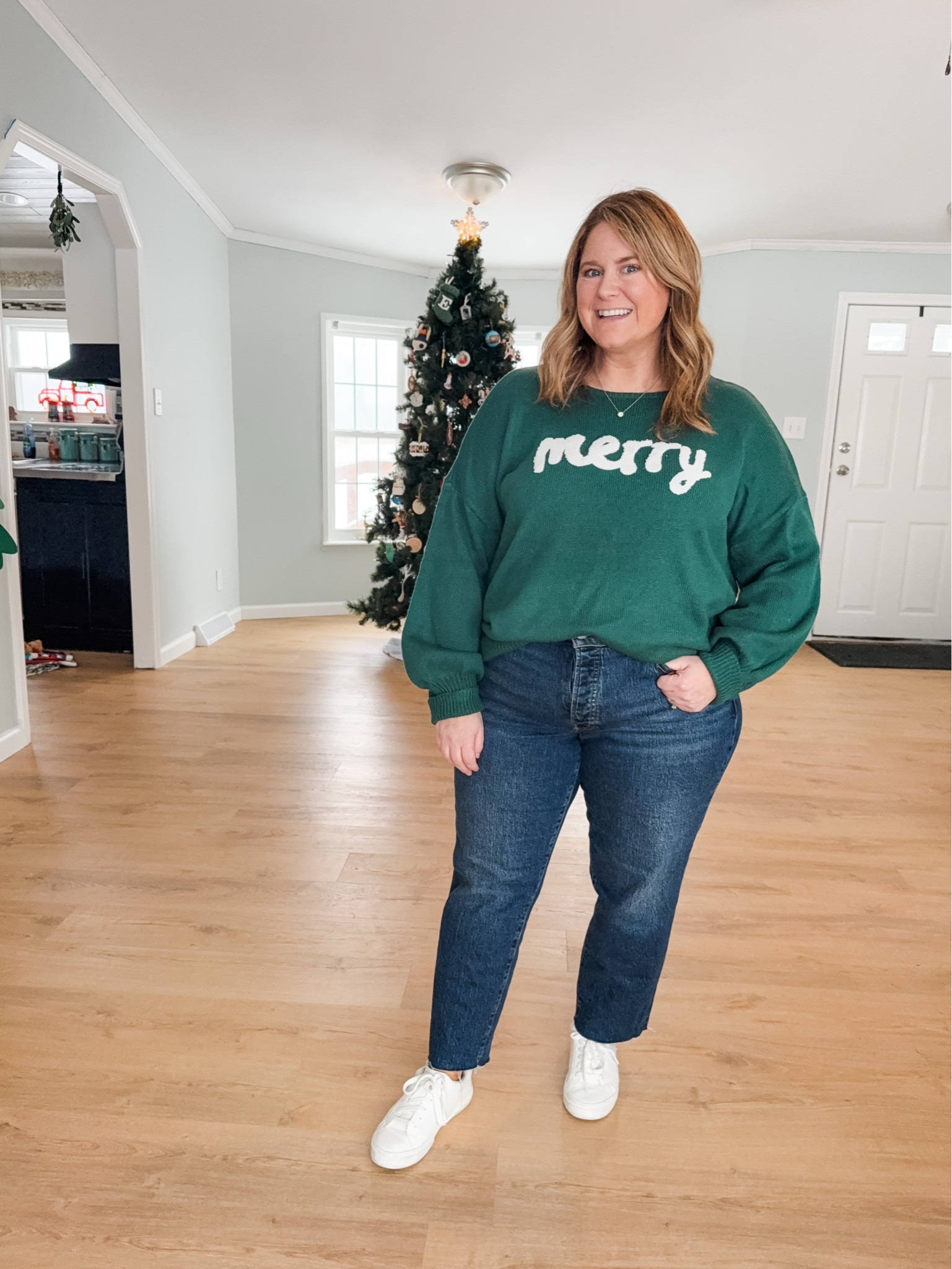 Christmas outfit - Wearing an XL in my sweater and a 14 petite in my old navy jeans 

#LTKHoliday #LTKMidsize #LTKSeasonal