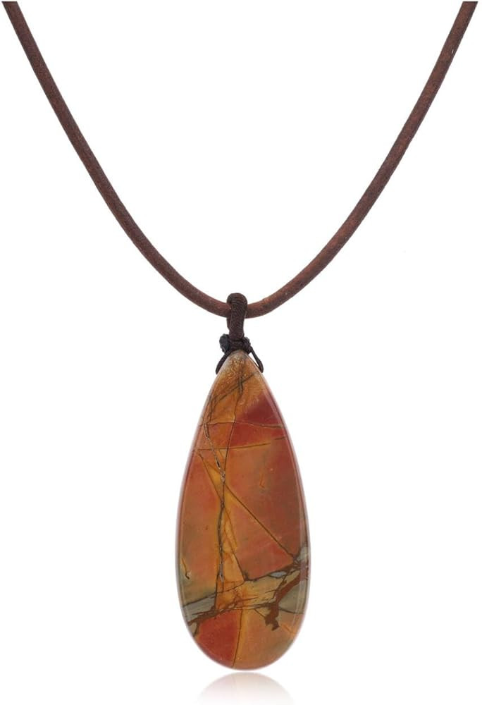 COAI Genuine Leather Necklace, Teardrop Picasso Jasper Crystal Necklace for Men Women | Amazon (US)