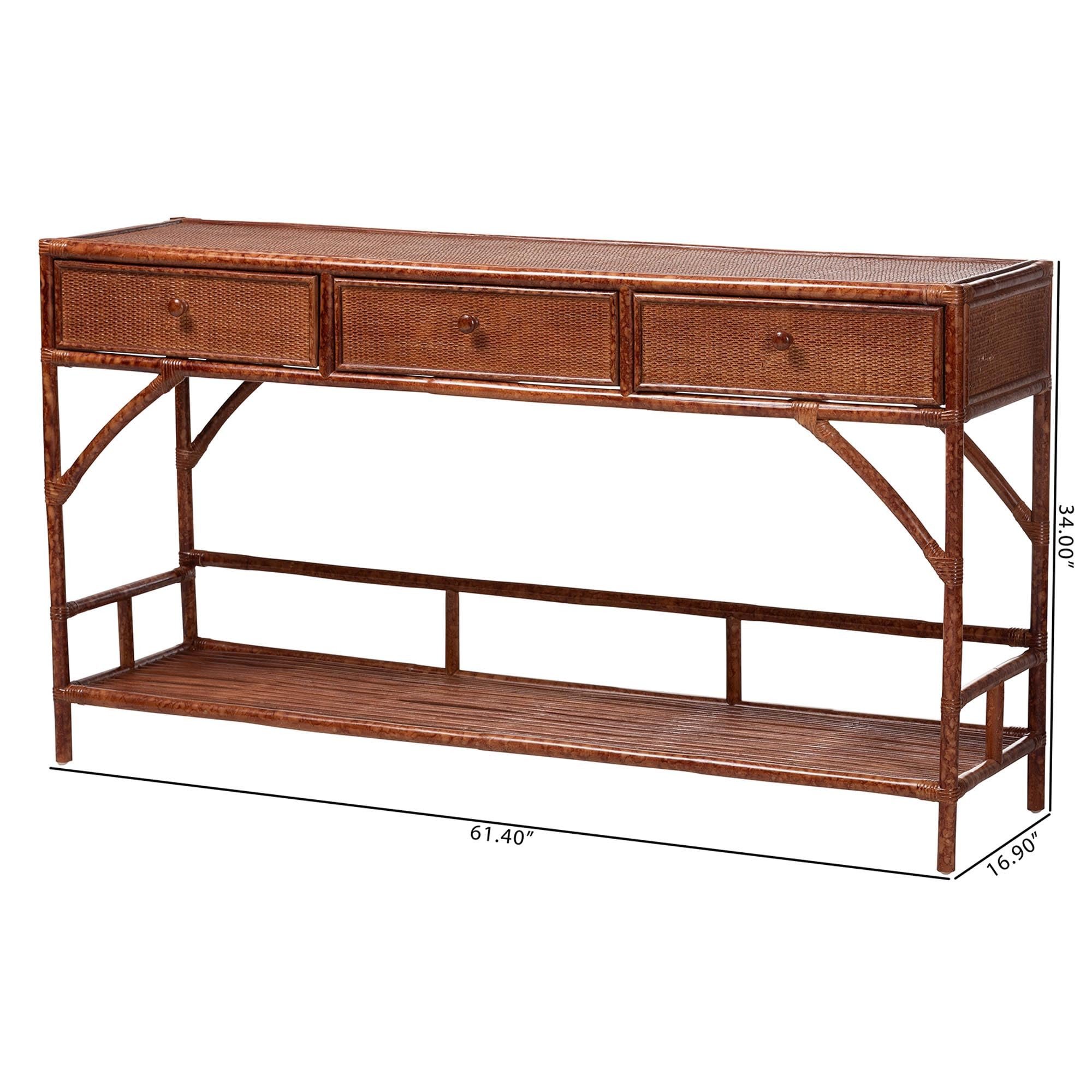 Bali & pari Brier Marbled Tortoise Natural Rattan Console Table - Handcrafted Accent Table with 3... | Amazon (US)