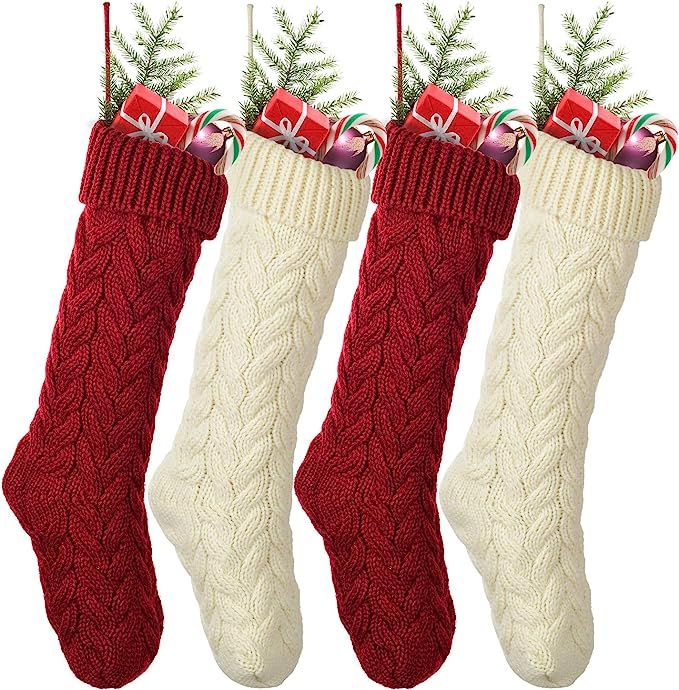 DearHouse Christmas Stockings, 4 Pack 19 inches Large Size Cable Knit Knitted Xmas Stockings, Rus... | Amazon (US)