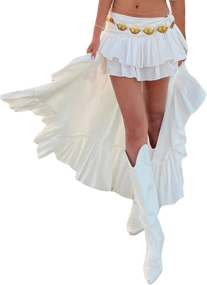 Seyurigaoka Women Y2k Ruffle Mini Skirt Asymmetrical Hem A Line Mini Short Pleated Skirt Summer F... | Amazon (US)