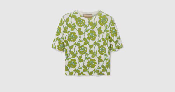Floral print fine wool silk top | Gucci (US)