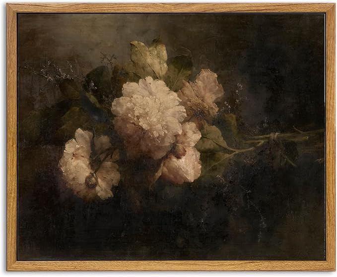 KBKBART Framed Canvas Wall Art Vintage Decor, Dark Vintage Still Life Flower Canvas Oil Painting,... | Amazon (US)