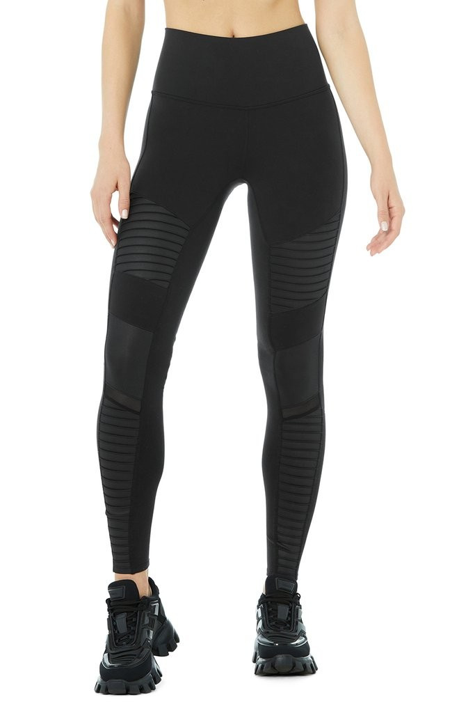 High-Waist Moto Legging - Black/Black Glossy | Alo Yoga (US)