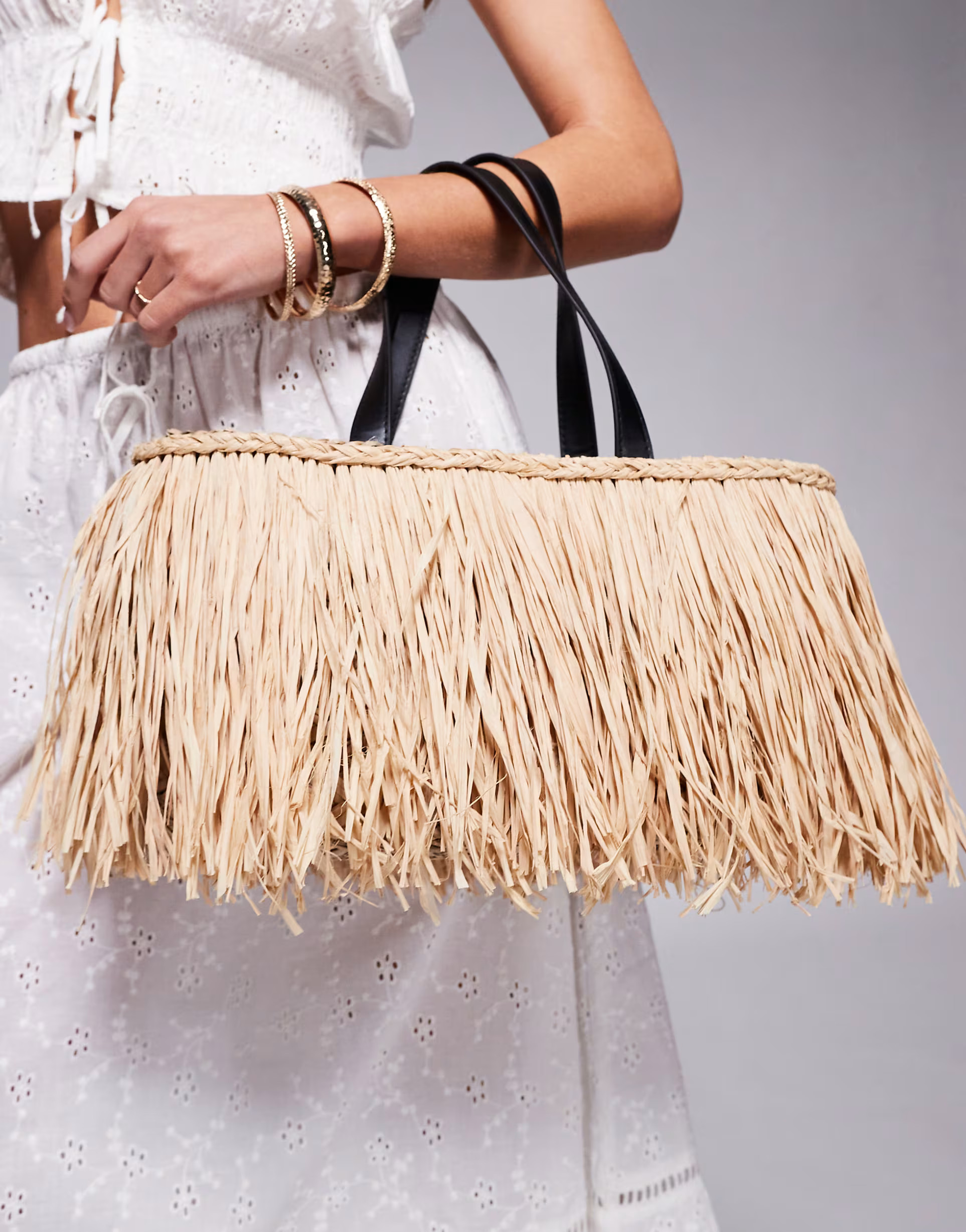 South Beach straw fringed basket bag in beige | ASOS (Global)