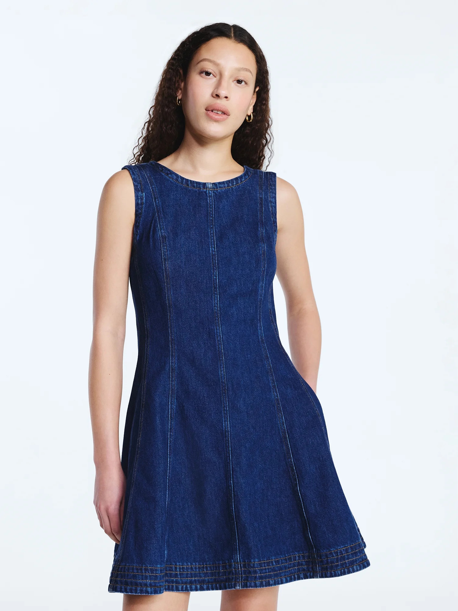 Free Assembly Women's and Women's Plus Sleeveless Denim Panel Mini Dress, Sizes XS-4X | Walmart (US)