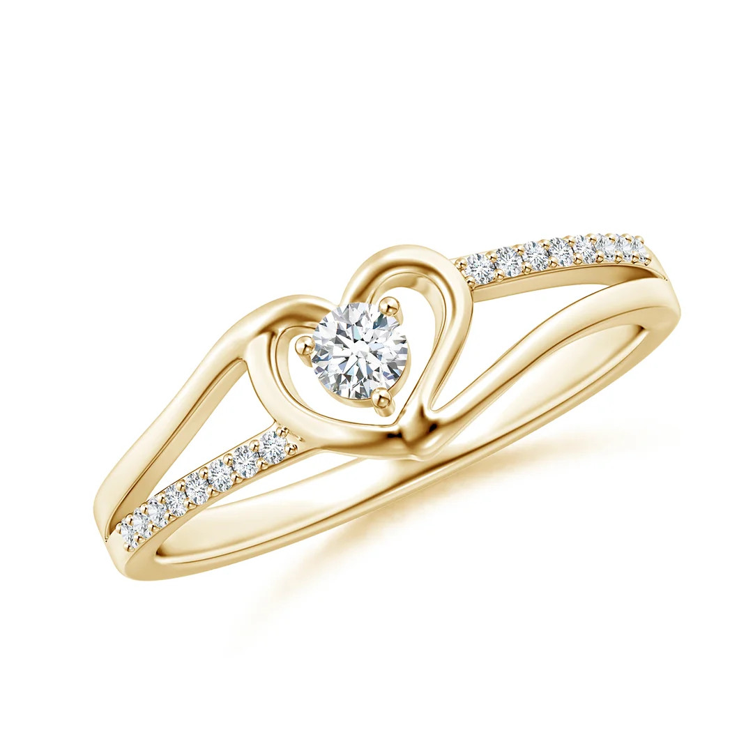 Round Diamond Split Shank Heart Promise Ring | Angara Inc.