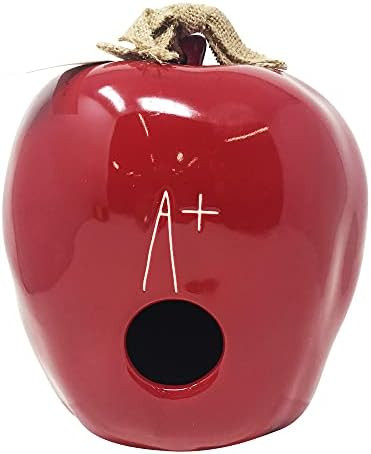 Rae Dunn A Plus Apple Ceramic Birdhouse with Burlap Ribbon | Amazon (US)
