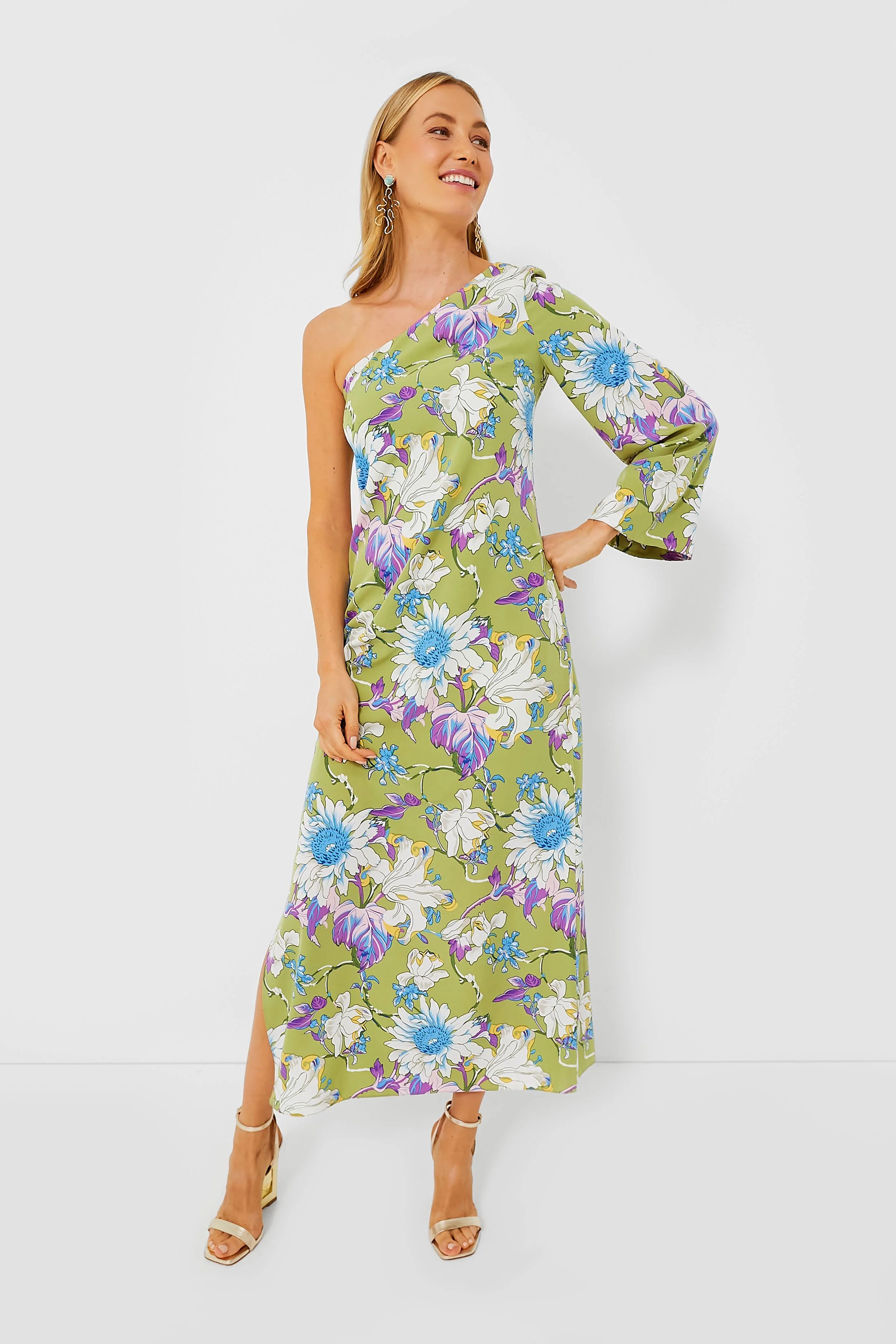 Green Floral One Shoulder Odelia Maxi Dress | Tuckernuck (US)
