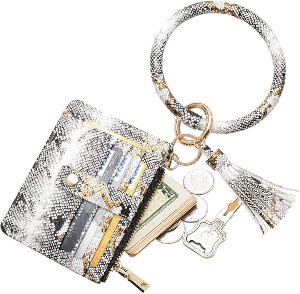 COOLANS Wristlet Bracelet Keychain Pocket Credit Card Holder Leather Purse Tassel Keychain Bangle... | Amazon (US)