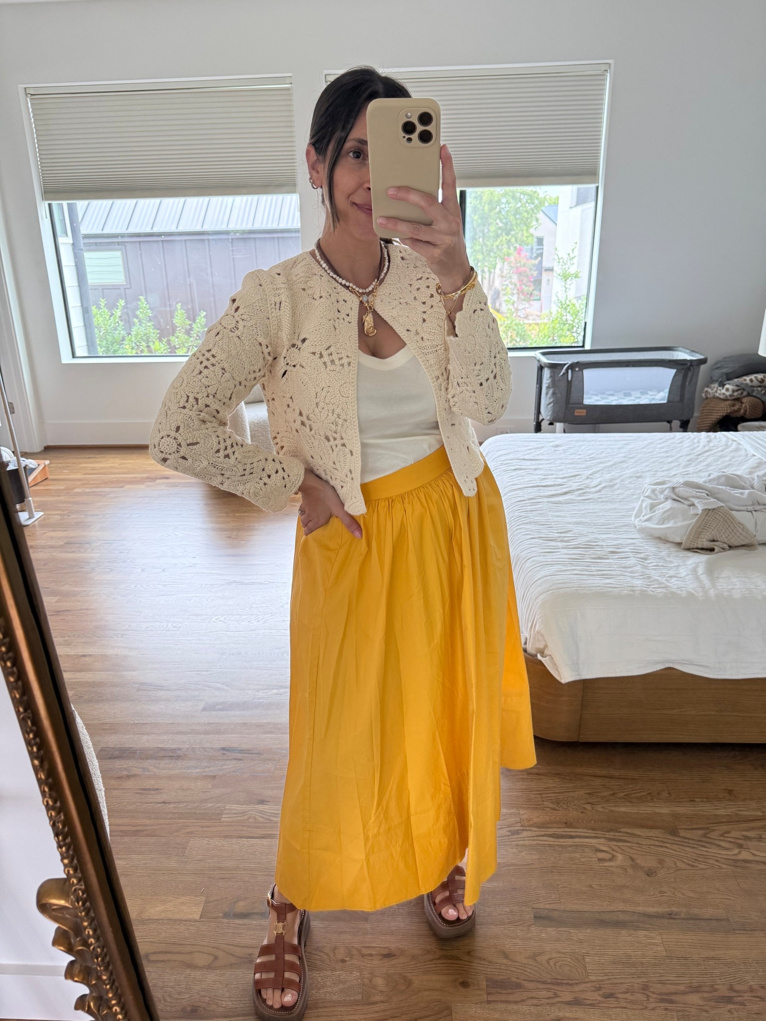 Yellow midi skirt size medium and crochet cropped jacket also medium (runs a bit small)

#LTKSummerEdit #LTKPetite #LTKSaleAlert