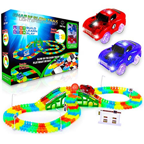 USA Toyz Glow Race Tracks and LED Toy Cars - 360pk Glow in The Dark Bendable Rainbow Race Track Set  | Amazon (US)