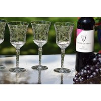 Vintage Etched Wine Glasses, 1940's, Faceted Stem, Tasting | Etsy (US)