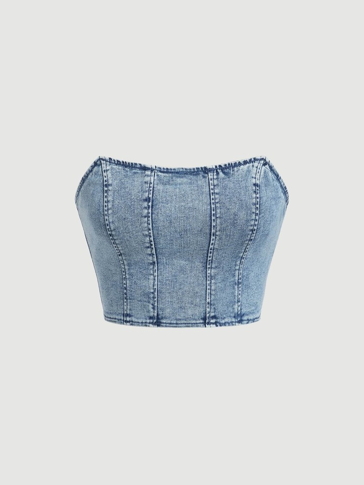 SHEIN MOD Zip Back Tube Denim Summer Corset Top | SHEIN