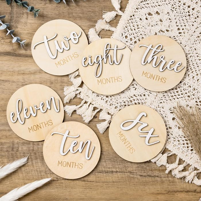 Milestone Wooden Circles for Monthly Baby: Newborn Age Milestone Signs Cards for Hospital - Month... | Amazon (US)