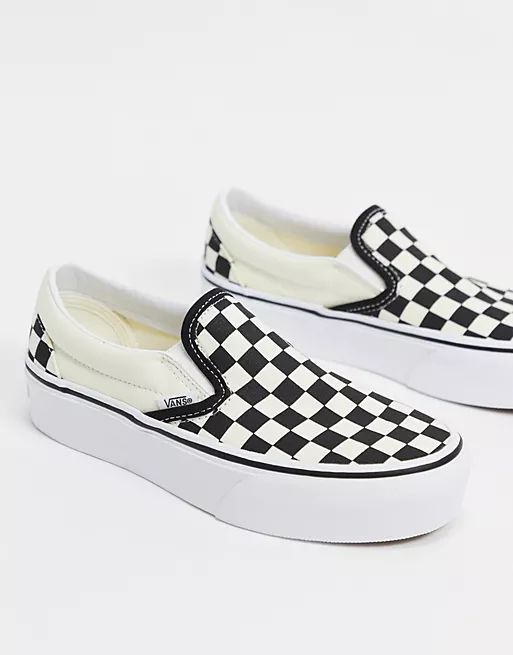 Vans Classic Slip-On Platform checkerboard sneakers in black/white | ASOS (Global)