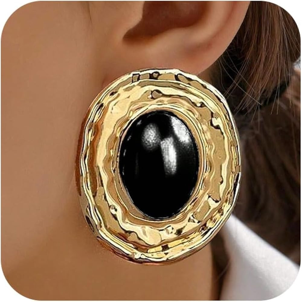 Big Pearl Earrings for Women Statement Western Chunky Gold Silver Oval Stud | Amazon (US)