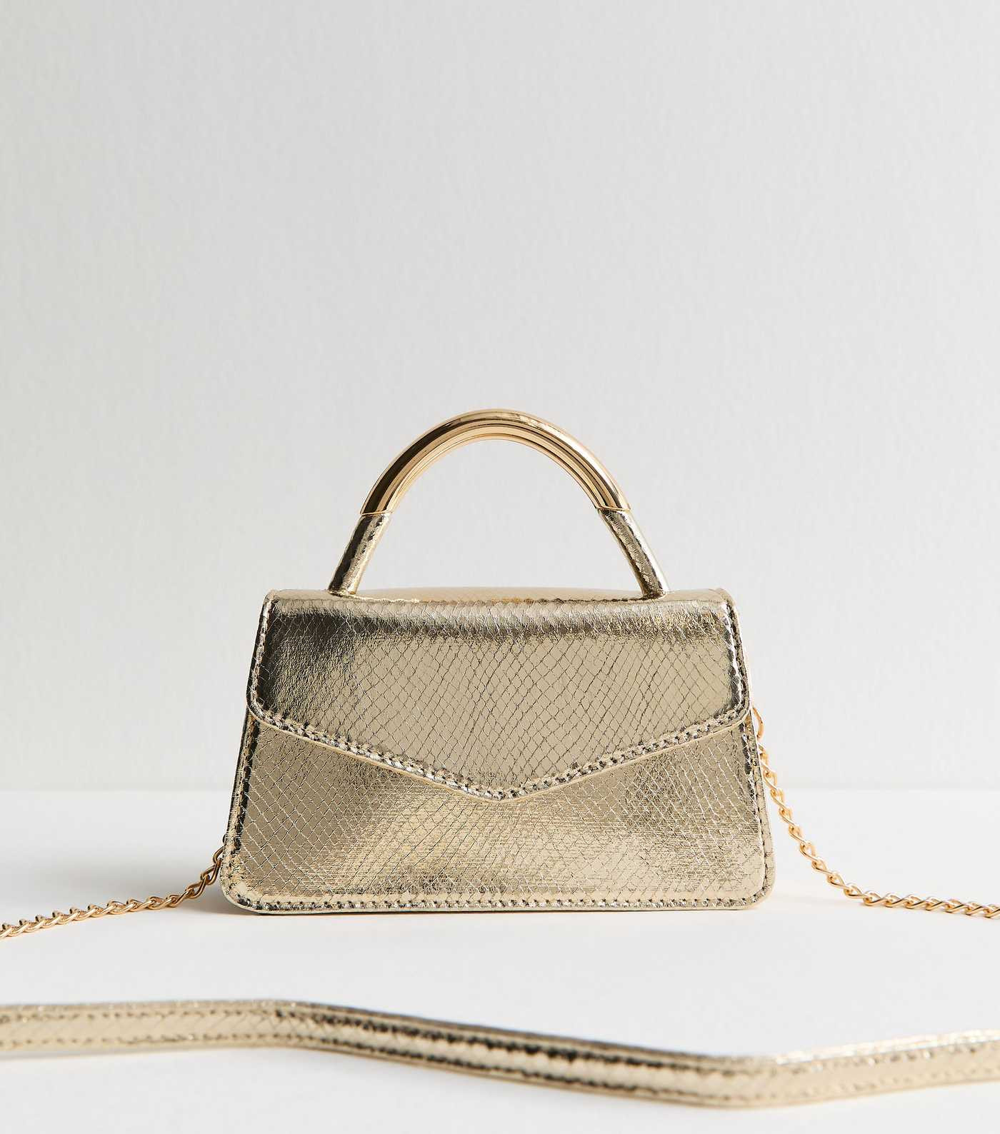 Gold Lizard Effect Faux Leather Top Handle Bag | New Look | New Look (UK)