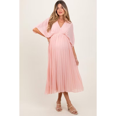PinkBlush Light Pink Pleated V Neck Maternity Maxi Dress Light Pink Medium | Target