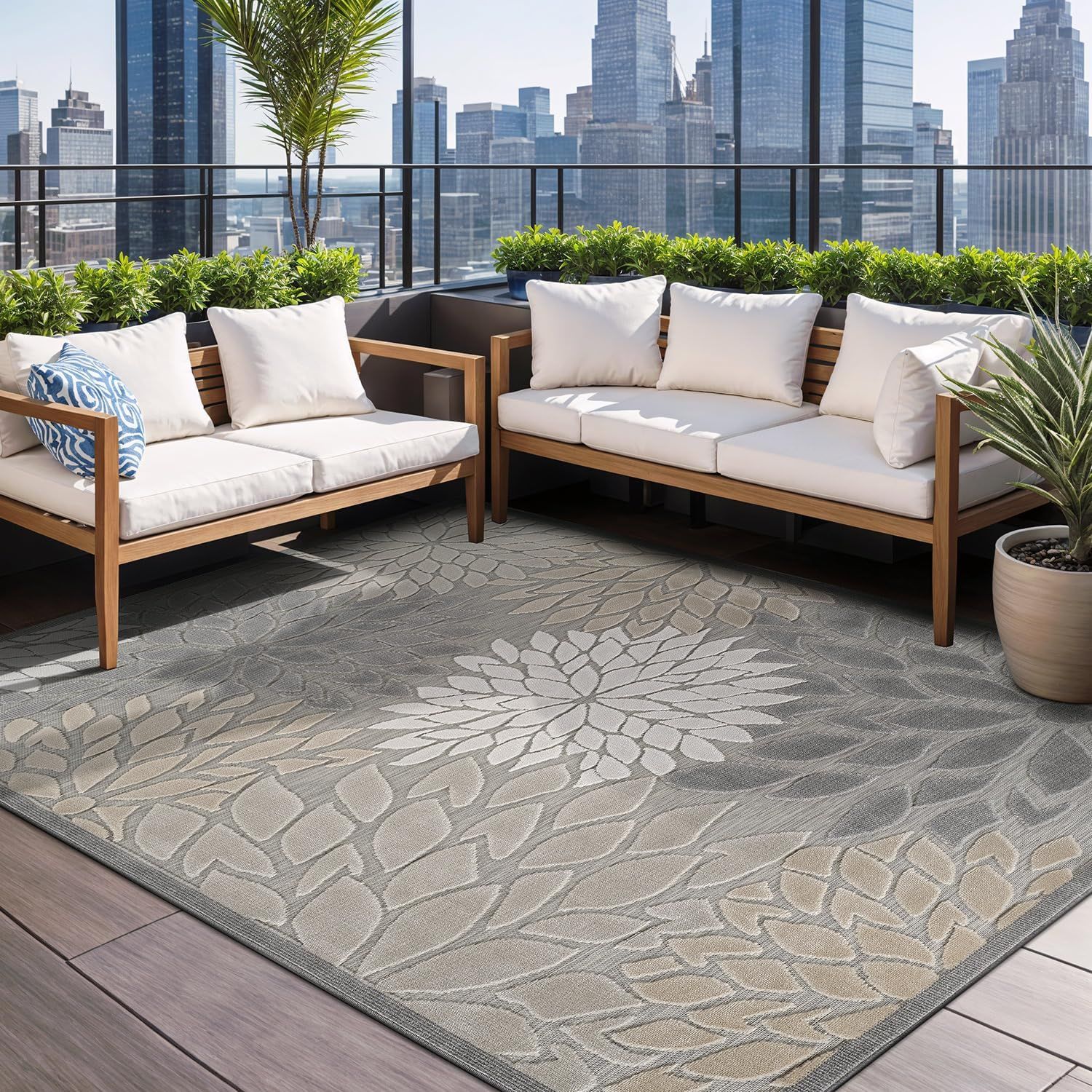 Beverly Rug Outdoor Rug 4x6 Modern Floral Tropical Area Rugs for Indoor and Outdoor Patio Easy to... | Amazon (US)